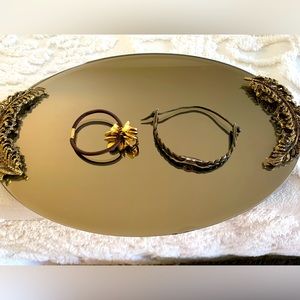 Bundle: Leather Bracelet & Brown Hair-Tie with Golden Metal Coin-like Decor